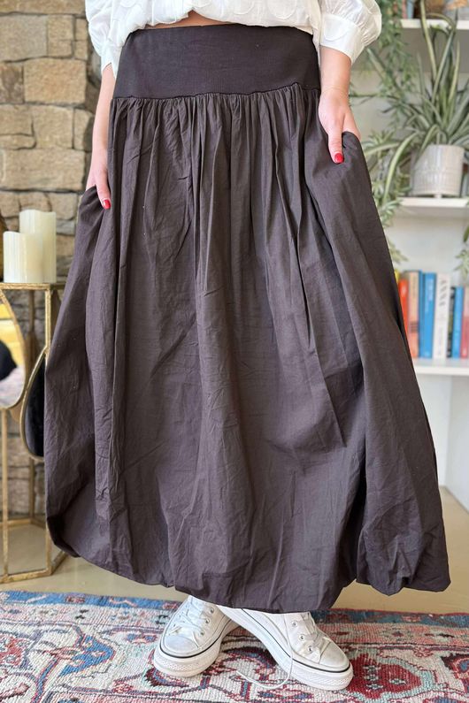 Paloma Bubble Hem Midi Skirt Chocolate